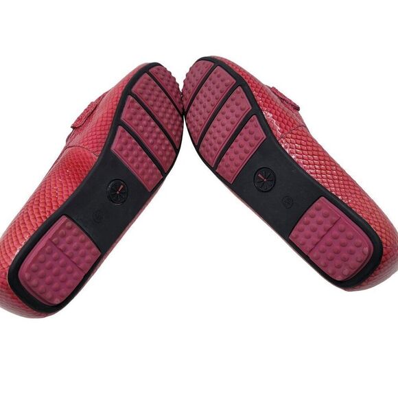 Isaac Mizrahi Leather Boat Shoes Loafers 9.5W Pink Snake Bow Slip On Barbiecore - Picture 8 of 11